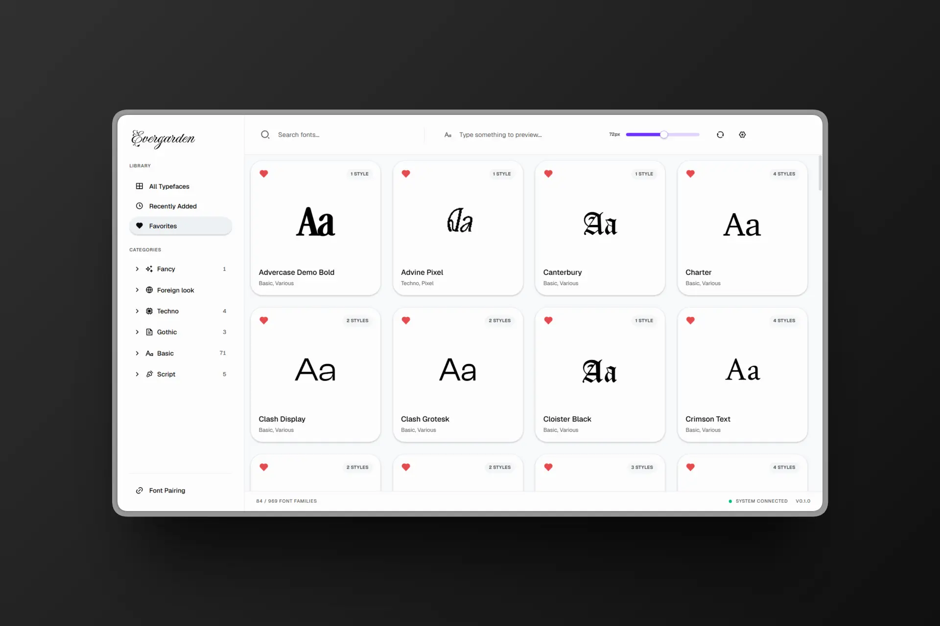 Evergarden Font Manager Interface